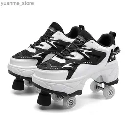 Inline Roller Skates Deform Shoes Deformation Kinder Erwachsene Parkour Runaway 4 Räder Sneaker Anfänger Jungen Mädchen Roller Skate Schuhe Outdoor Skating Y240410