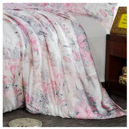 Nowy 100% Mulberry Charmeuse Silk Pedding Set 3pcs kołdra poduszka poduszka kwiatowy wielokolorowy