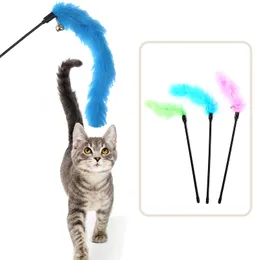 Funny Cat Stick Tondys Colorful Turkey Feathers Tease Cat Stick Tys Interactive Pet Toys for Cat Play Toy Pet Supplies Random Color