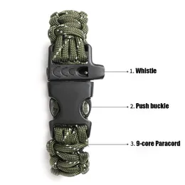 البقاء التكتيكي Luminous 550 4mm Paracord Bracelet Bracelet Outdoor Gear Tear مع SOS LED Rescue Whistle