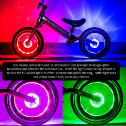 يتحدث LED Bicycle Wheel Light Bike Pront Pront Pront Lamp بمصباح واحد مع 7 ألوان 18 أوضاعًا قابلة لإعادة الشحن.