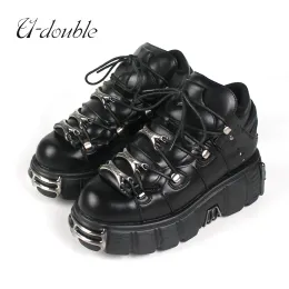 Stivali UDOuble Brand Punk in stile Punk Donne Scarpe Laceup Heel Altezza 6 cm Scarpe piattaforme Domani caviglia gotiche decorazioni in metallo sneakers