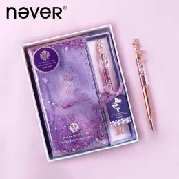 Planerare aldrig Kawaii Notebook Liquid Quicksand Weekly Diary Planner Unicorn Mermaid Notepad och Gel Pen for Christmas Student Stationery