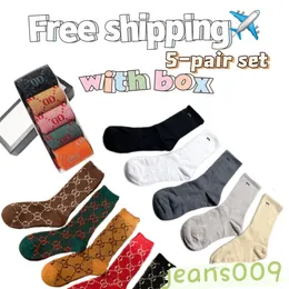 socks 5 pair set socks for men women designer socks thick letter mid-calf low-calf sports socks breathable embroidery cotton with box