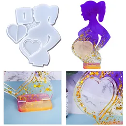 Telaio commemorativo per bambini silicone stampi in gravidanza a forma di cuore Mom stampo resina epossidica per artigianato di resina epossidica fai -da -te decorazione per la casa