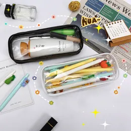 Transparent PVC Pencil Case Black White stor kapacitet Dragkedja Pencil Bag Stationer förvaringspåse Student Back to School Supplies