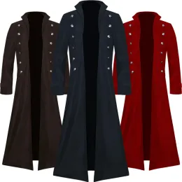 Medieval Renaissance Men Long Coat Trench Cosplay Costume Middle Ages Retro Court Nobles Clothes Black Red Brown Jacket S-2XL