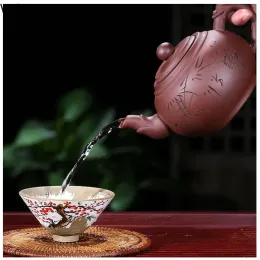 Çin Yixing Çaydan Mor Kil Çay Potu El yapımı benzersiz şekil mor güveç evi Dahongpao Tieguanyin Çay Seti 450ml