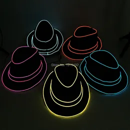 Glow Hat 10 färger Matchande DC-3V LED-hattar Kvinnor El Wire Gentleman Caps Hip-Hop Style Wedding Decor Party Hat Gratis frakt