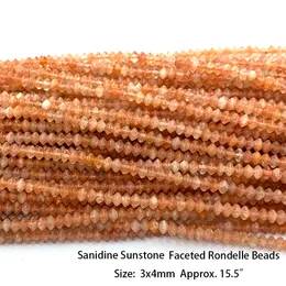 Veemake Natural Gold Sanidine Sonnenstone Facett Runde Rondelle Edge Würfelmünze Rohes Mineralnugget -Scheibenperlen für Schmuckherstellung