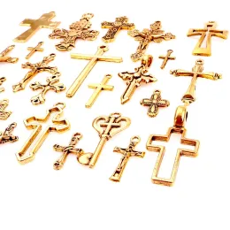 25st/Lot Mix Gold Color Crosses Alloy Charm Pendant Accessories Diy Jewelry Making Halsband Tillbehör Crafts Bulk Cruz Colgante