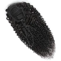 Kadın Aracı Saç Uzantıları Afro Kinky Kıvırcık At kuyruğu İnsan Saç Uzantıları 10-28inch Doğal Renk Kliniği Remy Saç