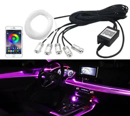 6 em 1 RGB LED atmosfera carro Interior Interior Ambiente tiras de fibra óptica Luz por controle de aplicativo Diy Music 8m Fiber Optic Band4919581