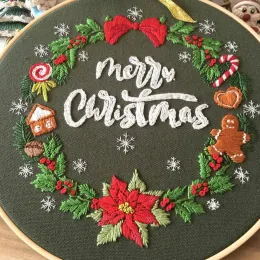 初心者向けのDIYクリスマス刺繍大人クロスステッチパターンスターターキットの刺繍フープ