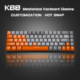 Teclados shuizhixin k68 teclado mecânico Gaming 2.4g sem fio BT Bluetooth teclado personalizado Gaming Hotswappable 68 Teclas para PC Gamer