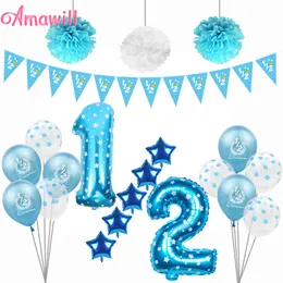 Amawill Meio Aniversário Decorações Kit Balões de Latex Banner de Papel de 6 meses de idade meninas de chá de bebê 1/2 Batindoy Party Supplies 7d