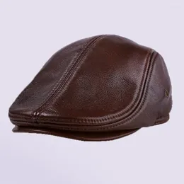 Ball Caps Genuine Leather Cowhide Baseball Cap Men Warm Sboy Beret Ear Flap Dad Gift Brand Classic Retro Sun Hat Wholesale