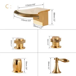 Jieni Golden Plated Bathtub Mixer Tap Faucet Waterfall Spout Deck 마운트 견고한 황동 욕실 싱크선 세면기 2 개 손잡이 수도꼭지