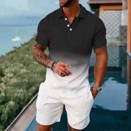 Sommermänner Anzug bedruckte farbenfrohe Verläufe Polo -Shirt Shorts zweiteils Set Soft Fashion Casual Clothing Tracksuit 240329