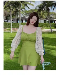Women's Swimwear One-piece Swimsuit Female Swimming Decoration Body Fashion Stitching Comfortable Spring Holiday Lace Long-sleeved Fairy