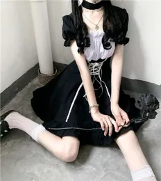 اليابانية Lolita Mall Goth Dress Women Lace Up Punk Dark Academia Aseshetic Mini Dresses Black Kawaii Gothic Clothics Casual3158889