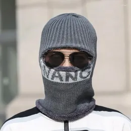 Berets męski szyja jednoczęściowy kapelusz zima zagęszczona ciepłe wełniane zintegrowane rowerowe ochrona twarzy zimny bawełniany dzianin