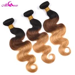 1B 4 27 Remy Ombre Human Hair Weave Bundle med stängning 4x4 5x5 Buntar med stängning Brasilianska kroppsvågbuntar med stängning