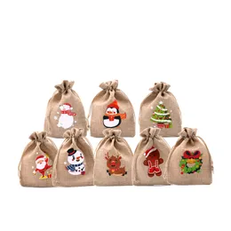 5pcs/lote de juta natural bolsas de juta 10x14 13x18 cm bolsas de sacola de tração de traço de natal