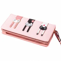 Carto Cat Women Women Wallet Pu Leather Women Women Short Wallet Brand projetado em bolsa de moedas fêmea portador de cartas fofa carteira N87R#