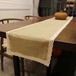 30x250 cm Table Runner Burlap Burlap in pizzo Gabinetto TV in jute Table Runners Rustico imitazione di lino in lino Rete decorazioni per la casa