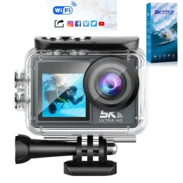 Kamera 5K 30fps Actionkamera 4K 60fps Dual Bildschirm 170 ° Weitwinkel 30m wasserdichte Sportkamera mit Fernbedienungsfahrrad -Tauchscham.