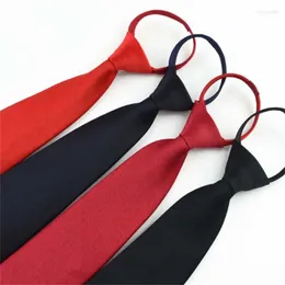 Yay bağları Ön bağlı fermuar kravat boyun erkek sıska 5cm kravatlar kırmızı siyah mavi düz renk ince dar eğlence partisi