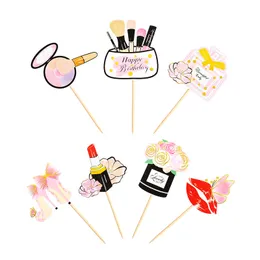 Parfüm Lippenstift Make -up Pinsel Kuchen Topper DIY Cupcake Topper Blumen Bogenkuchen Flaggen Girl Happy Birthday Braut Party Backdekoration