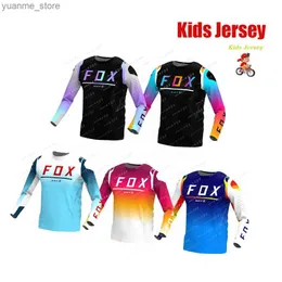 Koszulki rowerowe Topy Bat Childrens Motocross Jersey Downhill Jersey Off Road Racing T-shirt Quick Dry Mountain Bike Jersey Ubrania dziecięce Y240410