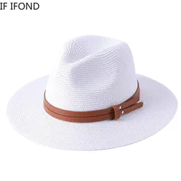 56585960cm Natural Panamá Soft Straw Hat Summer Mulheres de largura Brim Beach Sun Cap Protection Fedora 240403