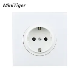 Minitiger Crystal Tempered Pure Glass Panel 16A Double EU Standard Wall Power Socket Outlet Grounded With Child Protective Lock