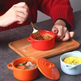 Hot Mini Ceramic Soup Stock Pot With Cover Children Barn Stew Egg Bowl lock kastrull Restaurang Hem Kichen använde matlagningskrukor