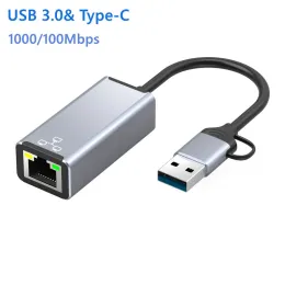 Cards Kebidu TypeC Ethernet Adapter 1000Mbps USB 3.0 RJ45 Network Card for Laptop Xiaomi PC Internet USB Lan Mi Box Nintendo Switch