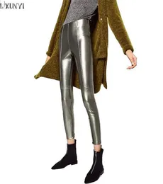 LXMSH Women Leggings 2017 Autumn New Women39s Pu Leather Pants Black Silver Sexig Slim Hip Skinny Pencil Faux Leather Pants WOM7002243