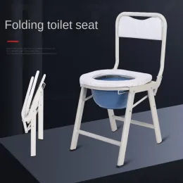 Bärbar äldre pottstol Hushållens vikbara nonslip commode -stol med sängkläder och ryggstöd Bekväm badrumshjälppall