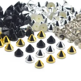 Kalaso 100sets 6.5x5.5mm الذهب الفضي الأسود مطلي ABS Cone Punk Studs المسامير المسامير لأحذية حقيبة ملابس الزخرفة