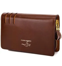 New Men Men Genuine Leather embreagem Carteira da carteira de grande capacidade com zíper duplo capa celular de pulso retângulo Bolsa de pulso Strap FACT4998612