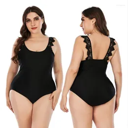 Kvinnors badkläder Kvinnor Swimsuit Plus Size One-Pieces Black Lace Suspender Big Cup Ladies Swimewear-Bikini Bathing Suits