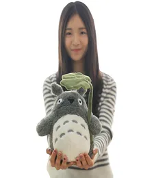 20pcs 30cm Soft Totoro Plush Toy Standing Kawaii Japan Anime Cartoon Figure Grey Cat Doll With Green Leaf Umbrella Kids Present5368538