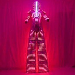 Traje LED Robot Costume Led Clothes Stilts Walker Costume LED Suit Costume Helmet Laser Gloves CO2 Gun Jet Machine