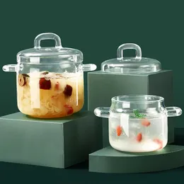 ガラス小さいシチューポット水防水透明カバースープスープボウルバード巣シチューボウルオープンフレームホームキッチン用品