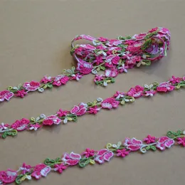 5yds/Lot Purple Mixed, Rose Mixed Floral Style Venise spets trim med design för bröllopsbrud, plaggdekoration