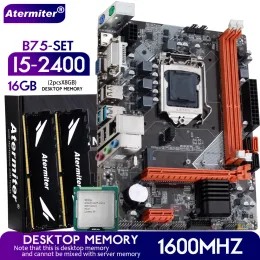 Płyty główne AMERMITER B75 Zestaw płyty głównej z rdzeniem i5 2400 LGA1155 CPU 2x8GB = 16GB 1600 MHz DDR3 Desktop Ukaźnik Uszkodowa USB3.0 SATA3