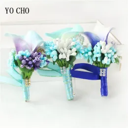 Yo Cho Corsage Boutonniere Pin Corza di nozze Boutonniere per sposo Flowermaid Flower Calla Lily Buttonhole Men Wedding Witness Testimone