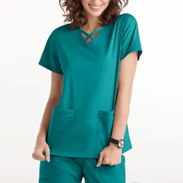Kort T-overaller sjuksköterska kirurgisolering klänning overaller operativrum kortärmad hand tvättar klädkvinnor toppar 240410